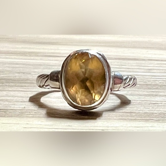 Vintage Designer Signed M ID Sterling Silver Twisted Cable Citrine Ring, Size 5 - Picture 2 of 11